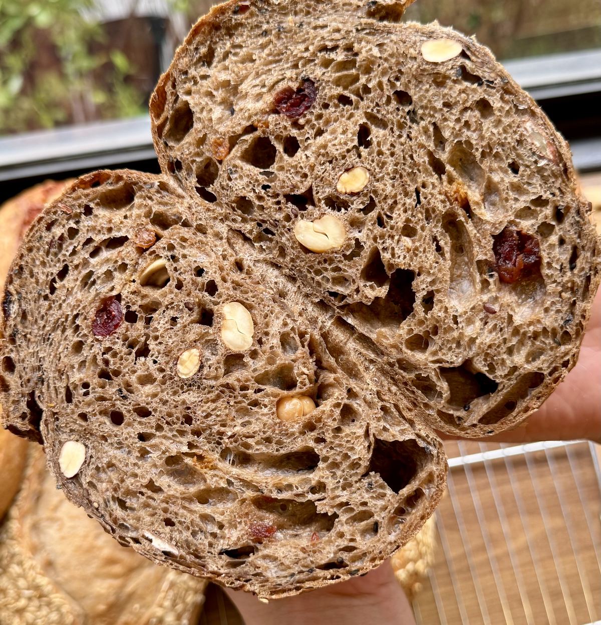 Ruột bánh sourdough nhiều hạt, ảnh màu